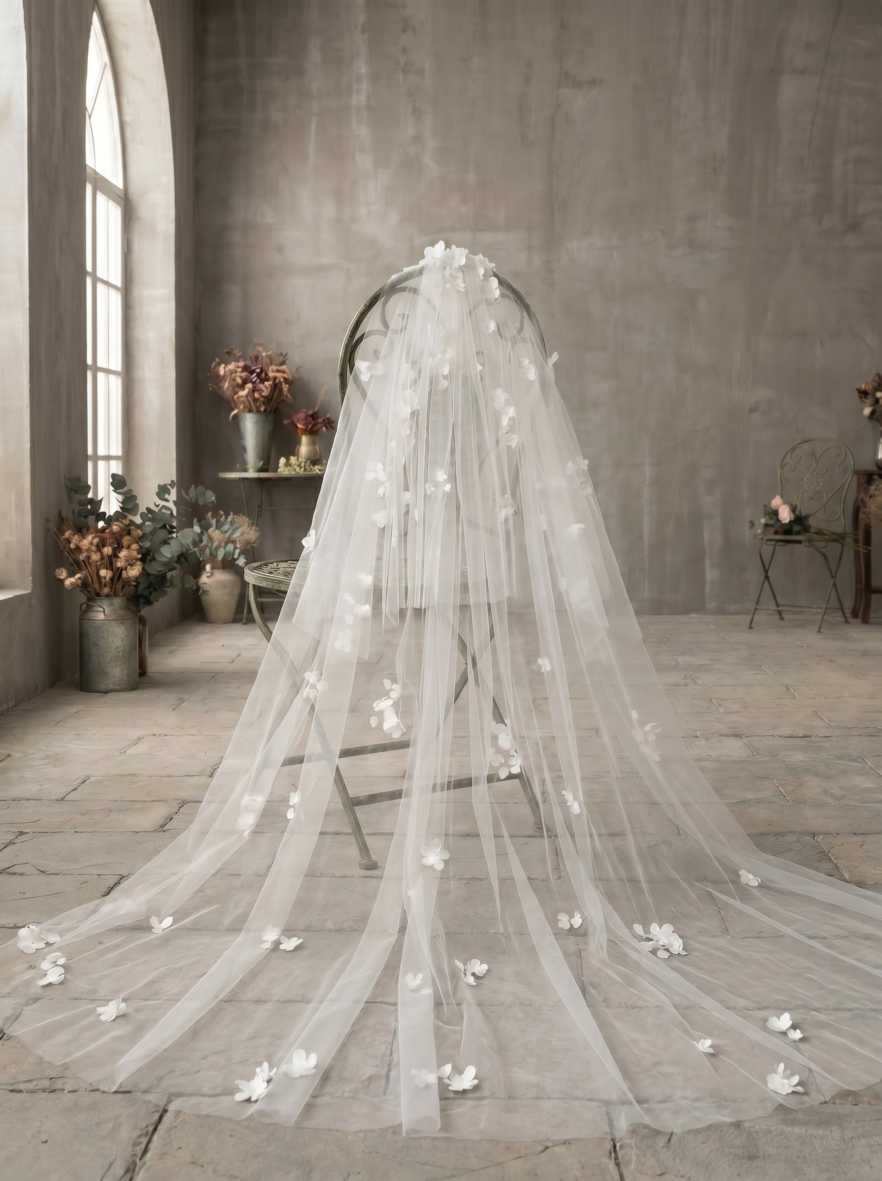 Classic Two-Tier Chapel Wedding Veil - 82 Elegant Soft Tulle Veil with 35 Blusher & Attached Comb LUNA-X21