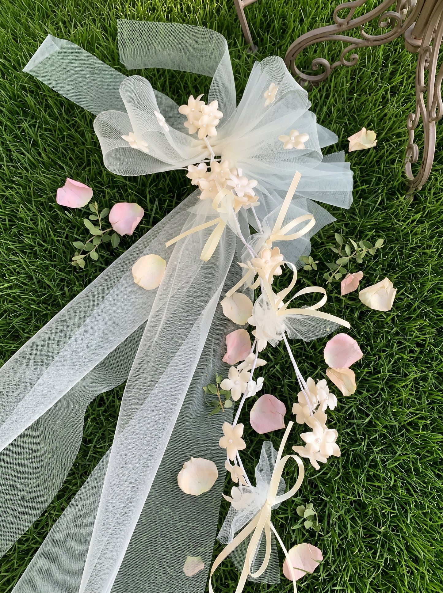 Romantic Mesh Tulle Bow Wedding Hair Piece Shabby Chic 3D Flower Mini Veil for Rehearsal Dinner | LUNA-X220
