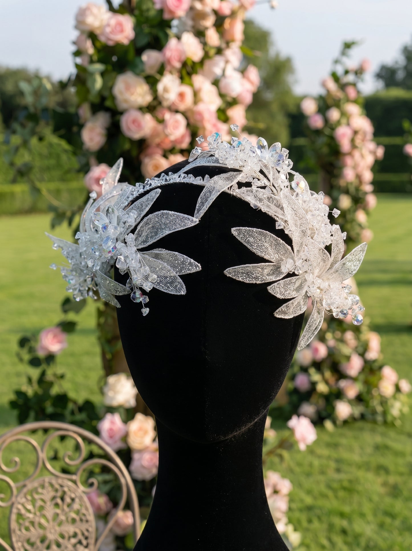 Crystalline Ice Leaf Wedding Hair Accessory Collection Customizable Modular Bridal Tiara Clips and Ear Cuff Set | LUNA-X221