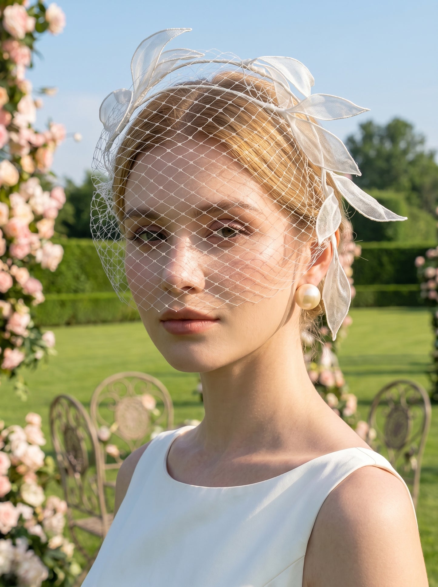 Retro Russian Netting Blusher Veil - Artistic Leaf Botanical Wedding Hair Piece for Rehearsal Dinner Elopement  LUNA-X222