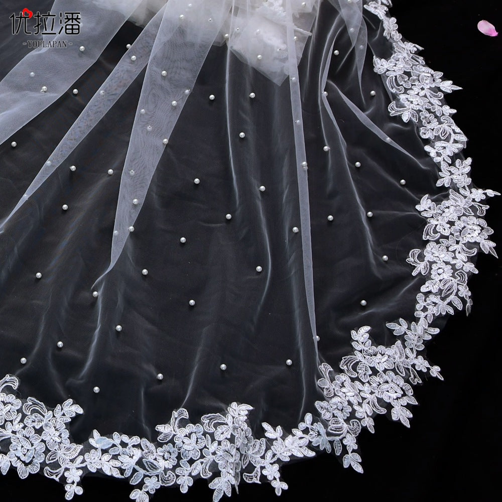 Dual Shoulder Wedding Cape Shawl 300x160cm - Beaded Lace Edge Bridal Wings for Low Back Dress Gothic Black Ivory  LUNA-X224