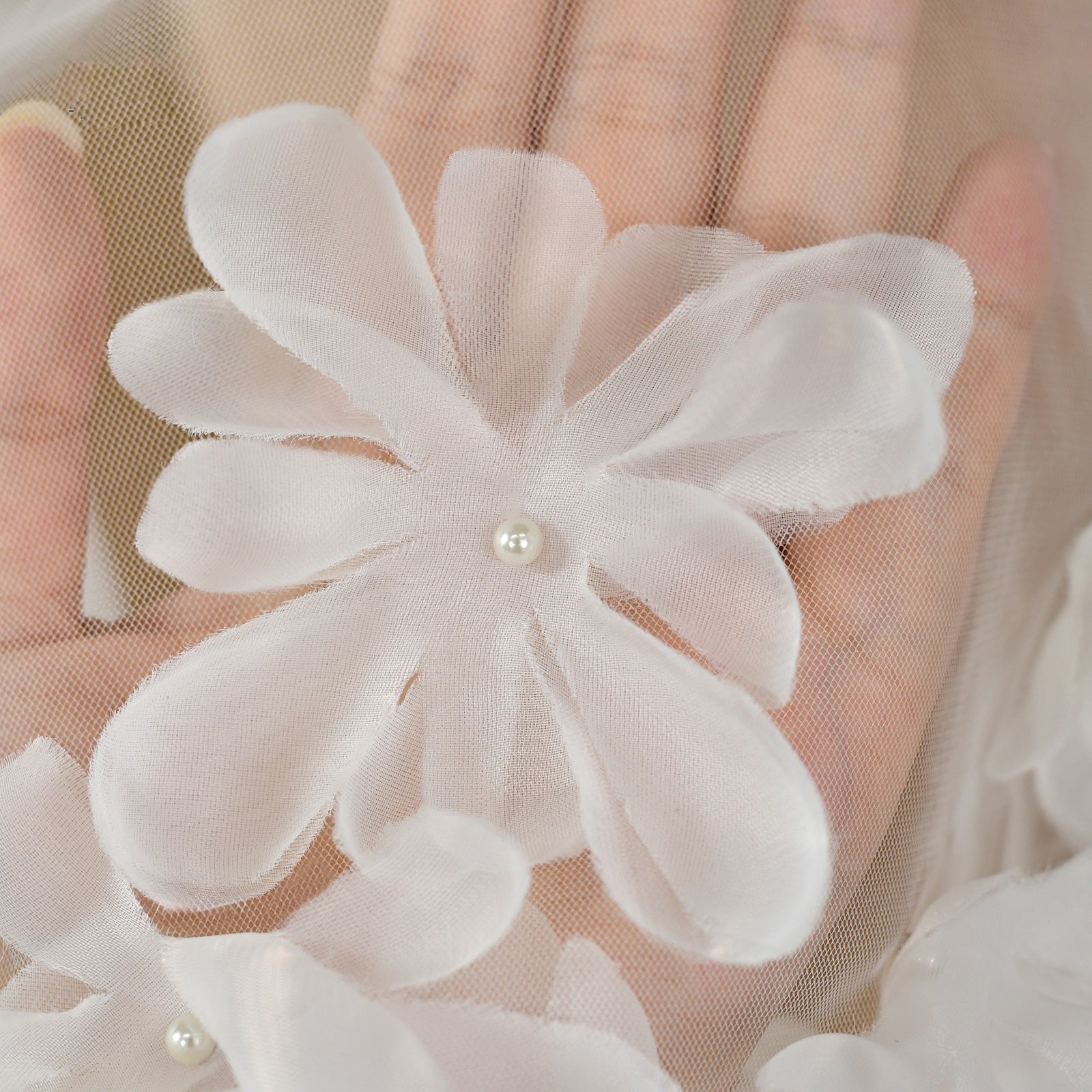 Romantic 3D Floral Applique Bridal Shawl - 160cm Illusion Mesh Wedding Capelet Lightweight Flower Border Cover Up  LUNA-X228