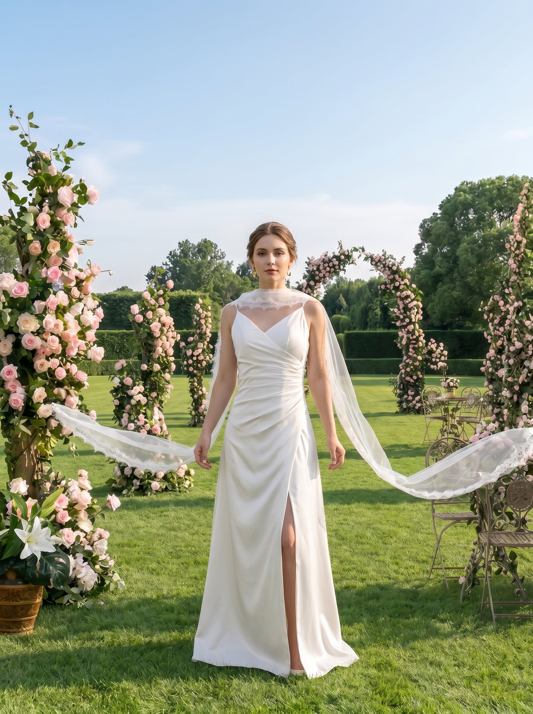 Cathedral Eyelash Lace Wedding Shawl Scarf 145 Inch Ultra Lightweight Bridal Cape Veil Minimalist Draping Tulle Wrap  LUNA-X230