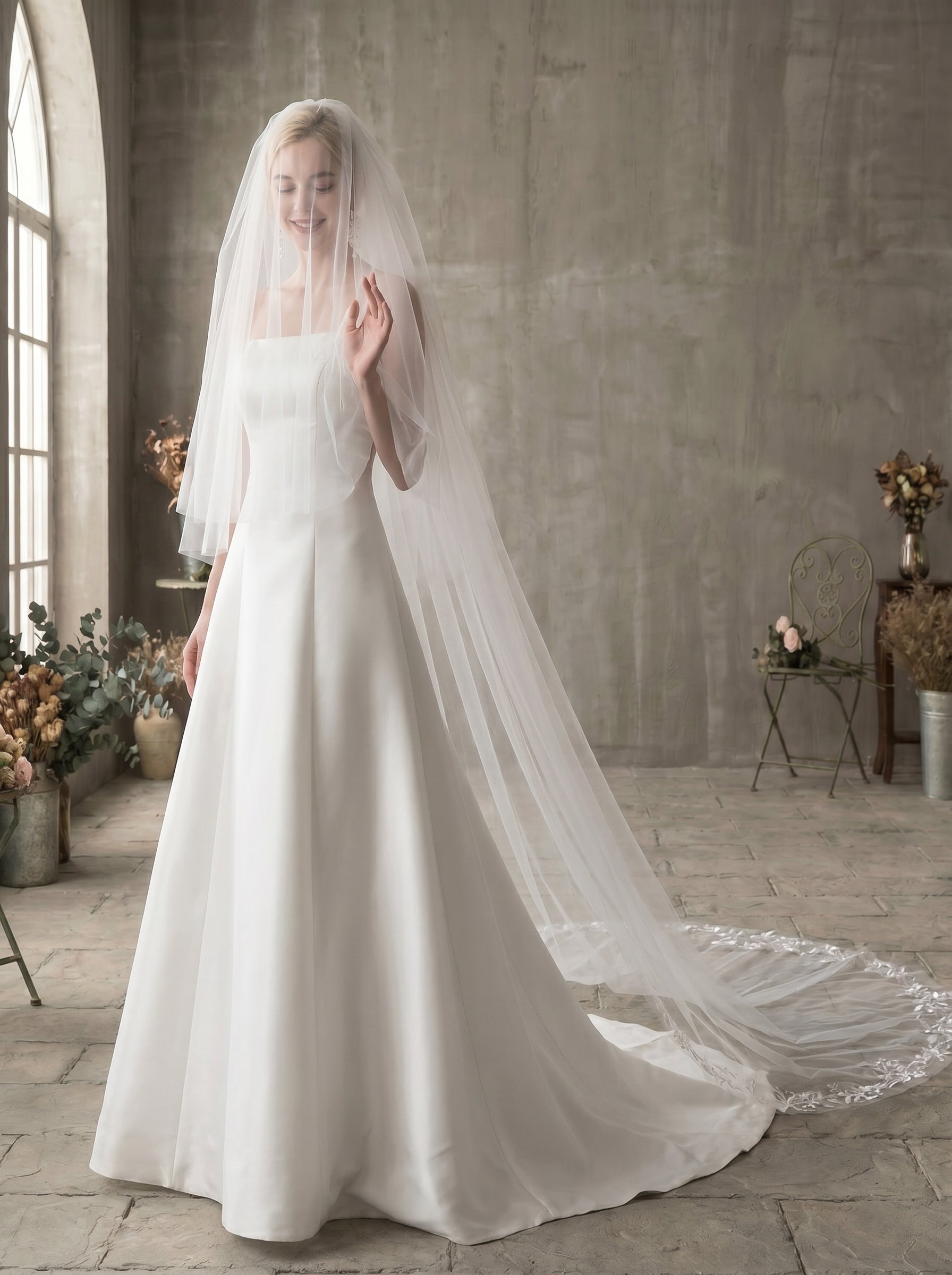 Luxury 118 Extra Wide Royal Cathedral Veil - Two-Tier 3.m Soft Tulle Wedding Veil with 31 Blusher & Heavy Duty Metal Comb  LUNA-X27