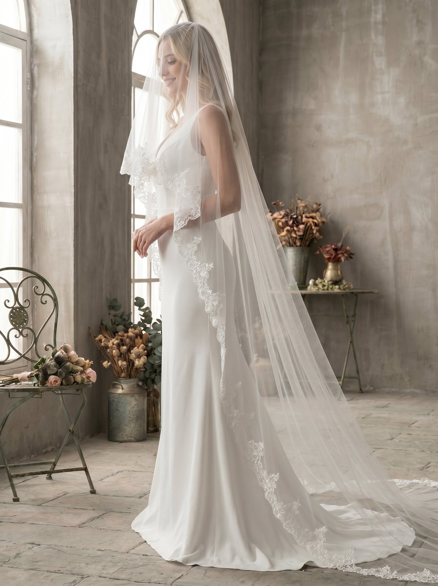 Luxury 118 Extra Wide Royal Cathedral Veil - Two-Tier 3.m Soft Tulle Wedding Veil with 31 Blusher & Heavy Duty Metal Comb  LUNA-X27