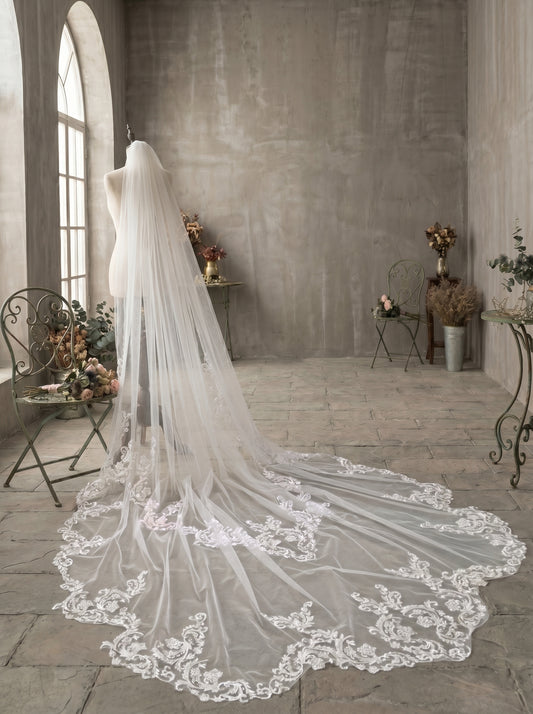 Luxury 118" Extra Wide Single-Tier Royal Cathedral Veil - 3m x 3m Sheer Soft Tulle Wedding Veil, Comb-Free Minimalist Bridal Veil  LUNA-X32