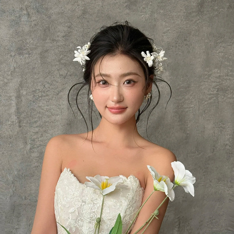 Ethereal Wax Flower Bridal Hair Vine - Flexible Trailing Jasmine Wedding Hair Piece - Romantic Cascade Fairy Bride Crown for Low Bun LUNA-X331