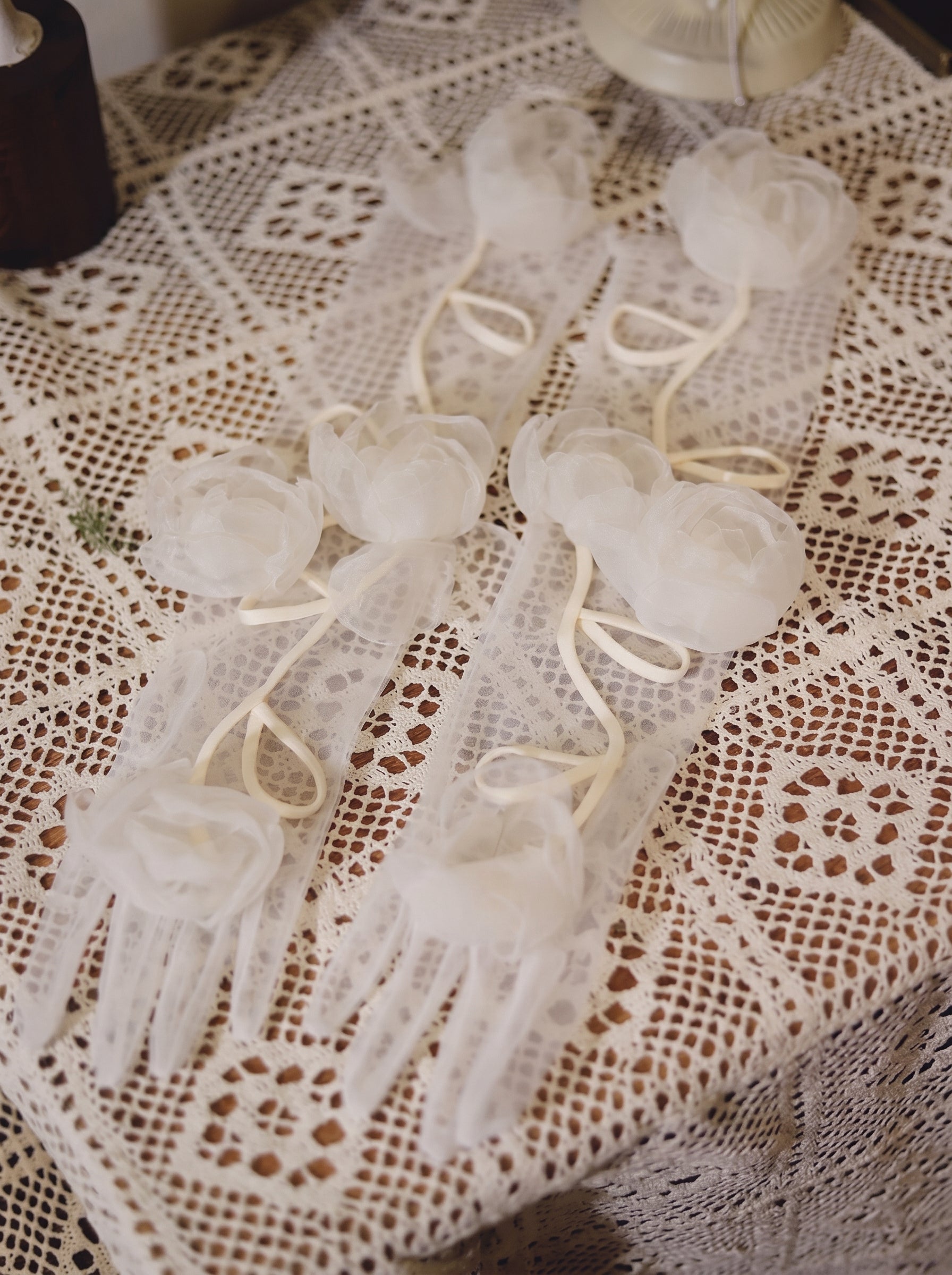 Whimsical 3D Floral Bridal Set - 160cm Winding Vine Wedding Veil & 50cm Organza Rose Opera Gloves - Romantic Cottagecore Bride Accessories  LUNA-X333