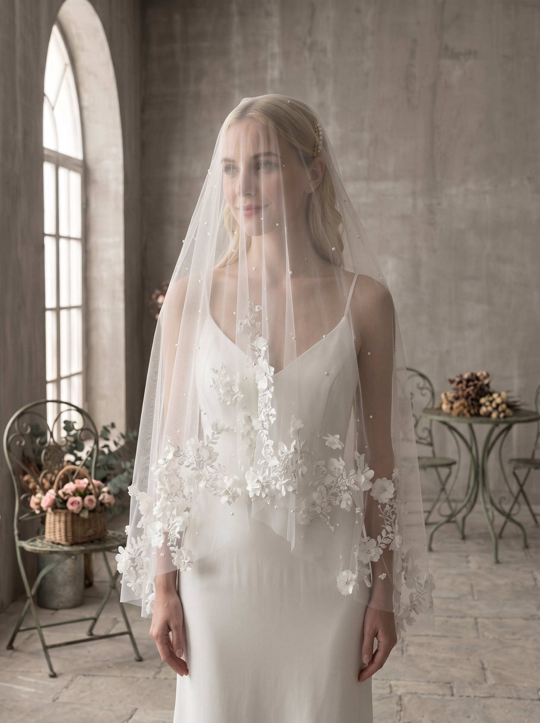 Single Tier Wedding Veil with Comb - 63