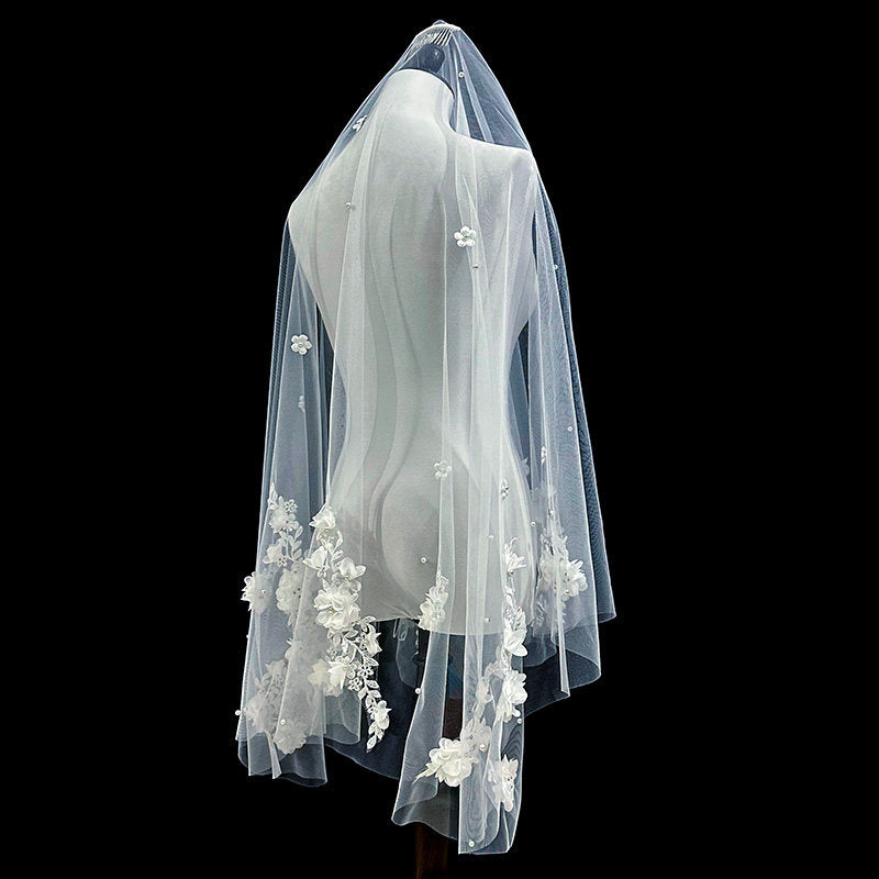 Single Tier Wedding Veil with Comb - 63