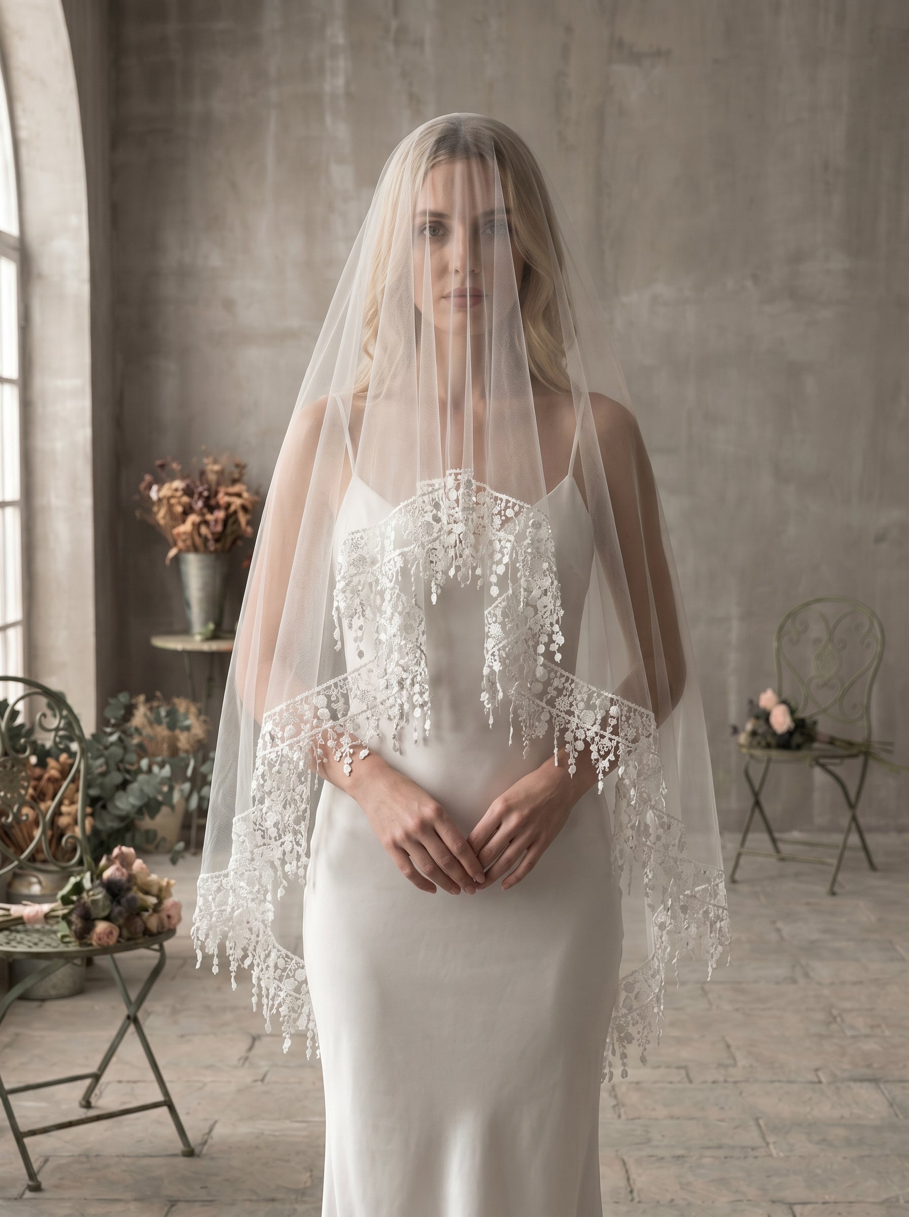 Luxury Boho Waltz Length Wedding Veil - 59