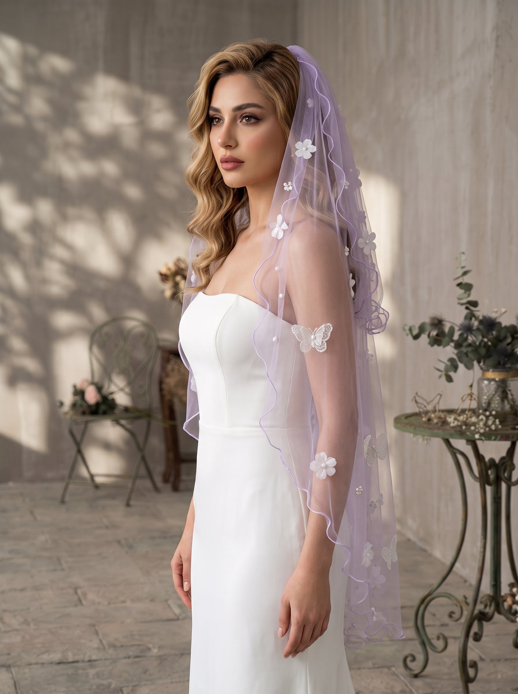 Romantic Lavender Purple Two-Tier Wedding Veil - 39