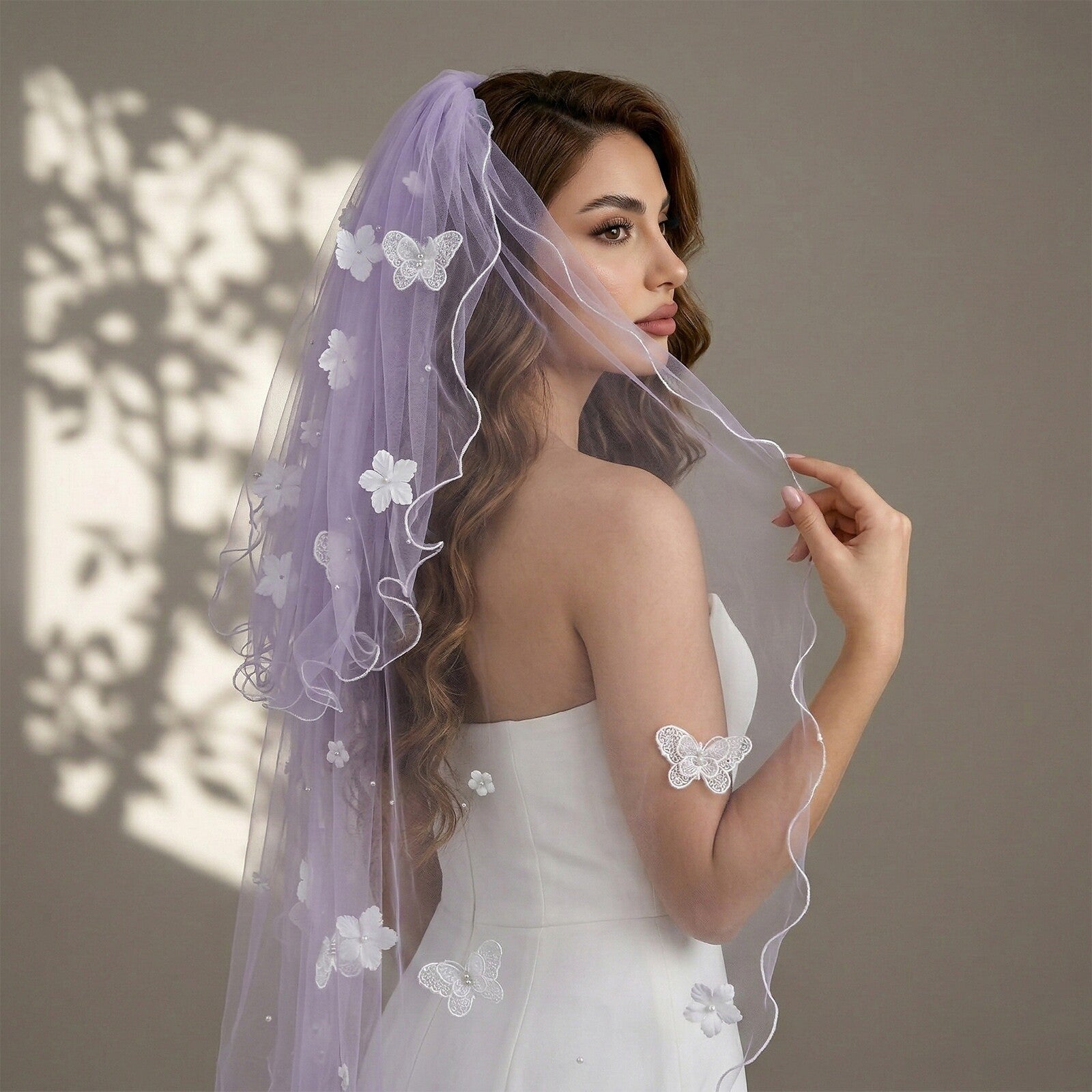 Romantic Lavender Purple Two-Tier Wedding Veil - 39