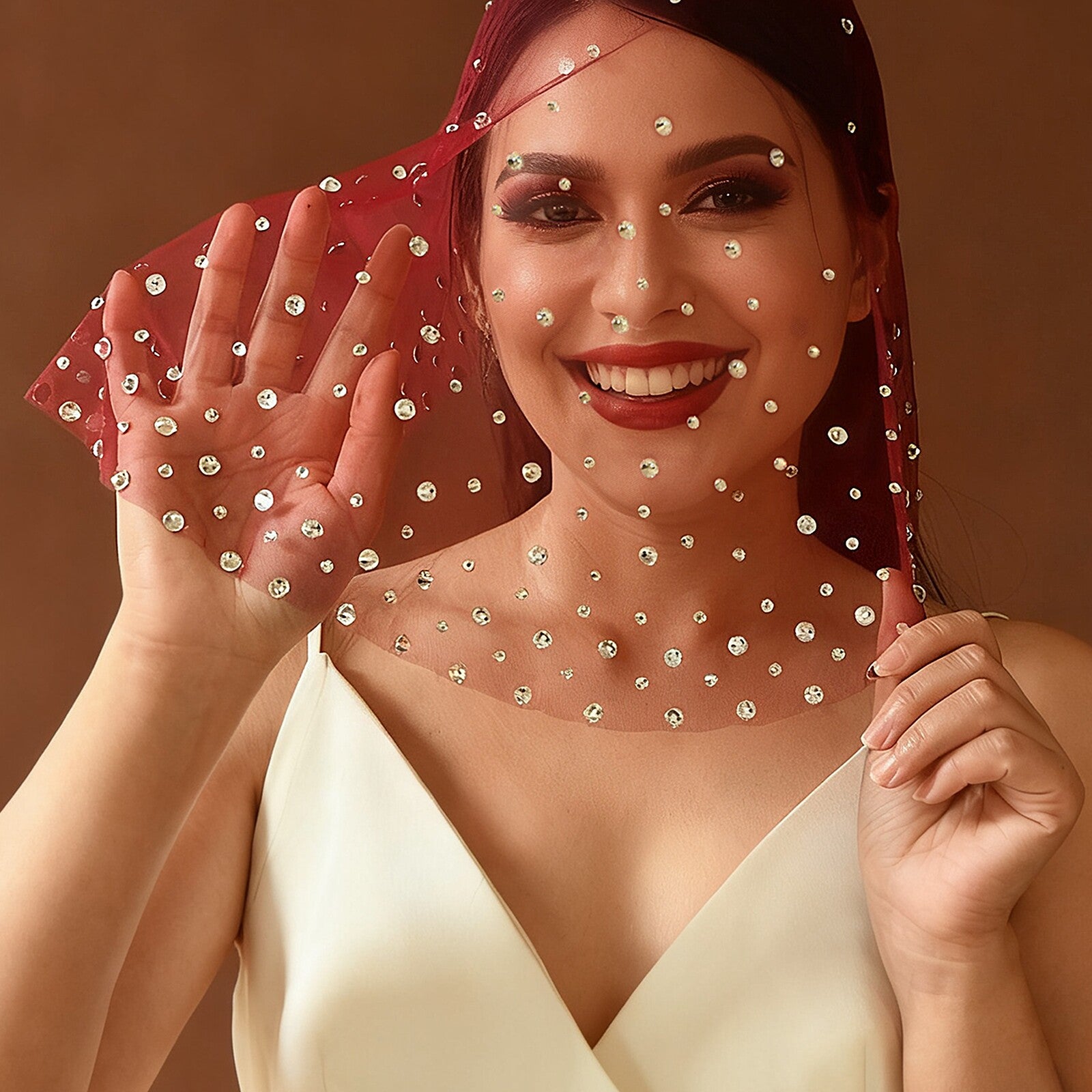 Romantic Red Birdcage Veil 17