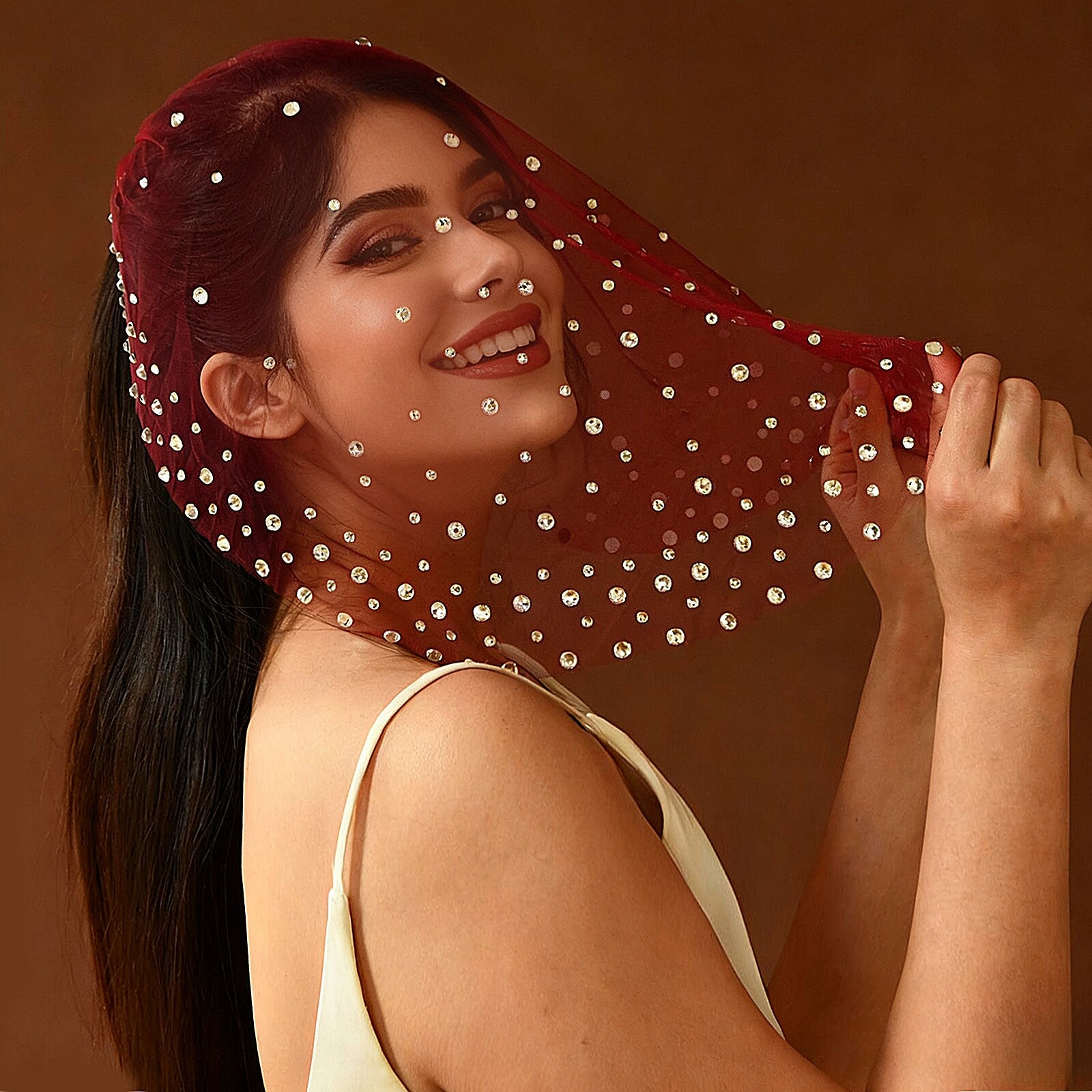 Romantic Red Birdcage Veil 17