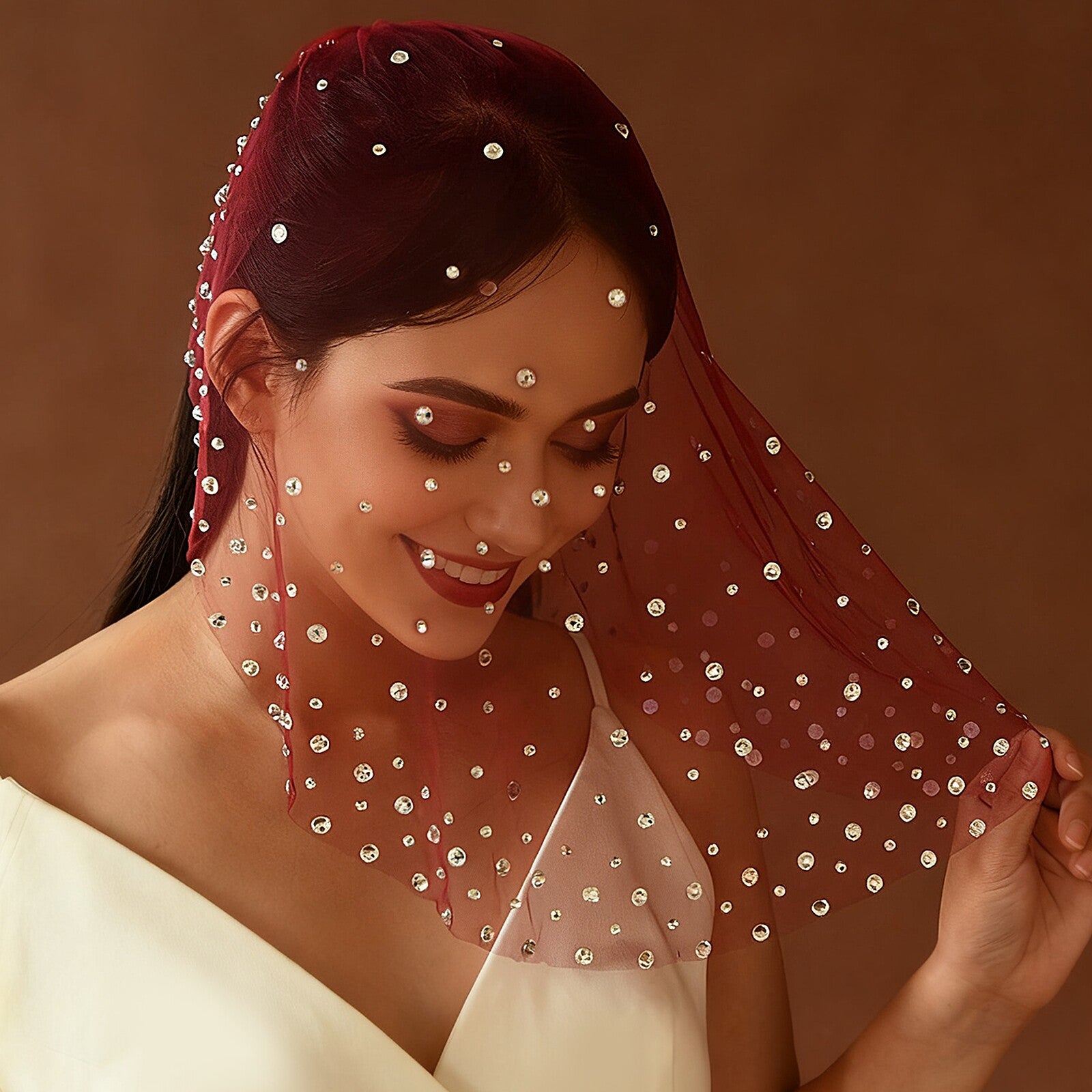 Romantic Red Birdcage Veil 17