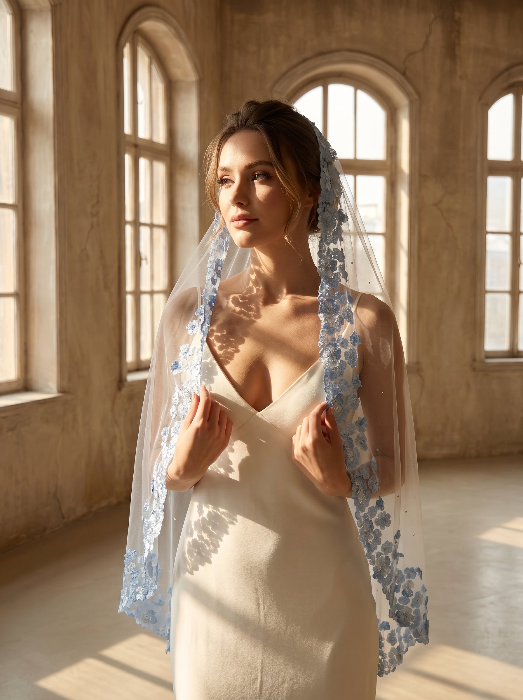 Something Blue Fingertip Wedding Veil 39
