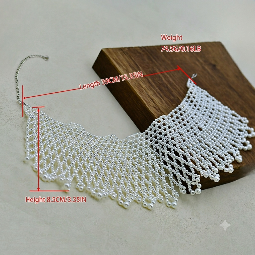 Luxury Vintage Bridal Choker Collar - Heavy Lattice-Weave Wedding Neckpiece with Lustrous Round Beads, Elegant Statement Capelet Bib for Strapless Gown LUNA-X353