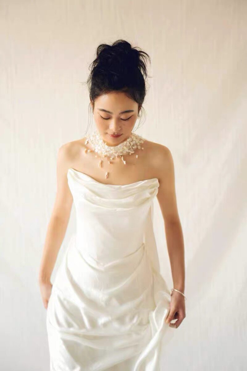 Ethereal Baroque Pearl & Seashell Halter Bridal Cape - Heavy Beaded Wedding Shoulder Veil, Coastal Mermaid Single-Tier Editorial Sheer Capelet LUNA-X362