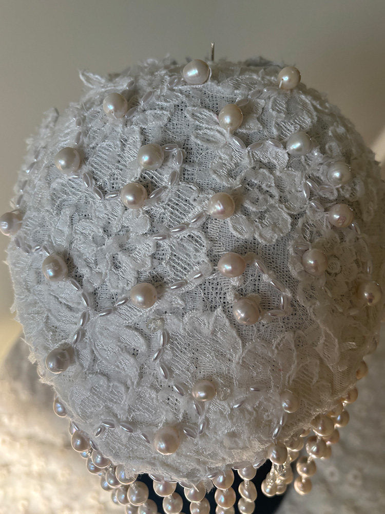 Vintage Beaded Bridal Juliet Cap - Heavy-Handcrafted Embroidered Lace Wedding Hat with Cascading Fringe Tassels LUNA-X374
