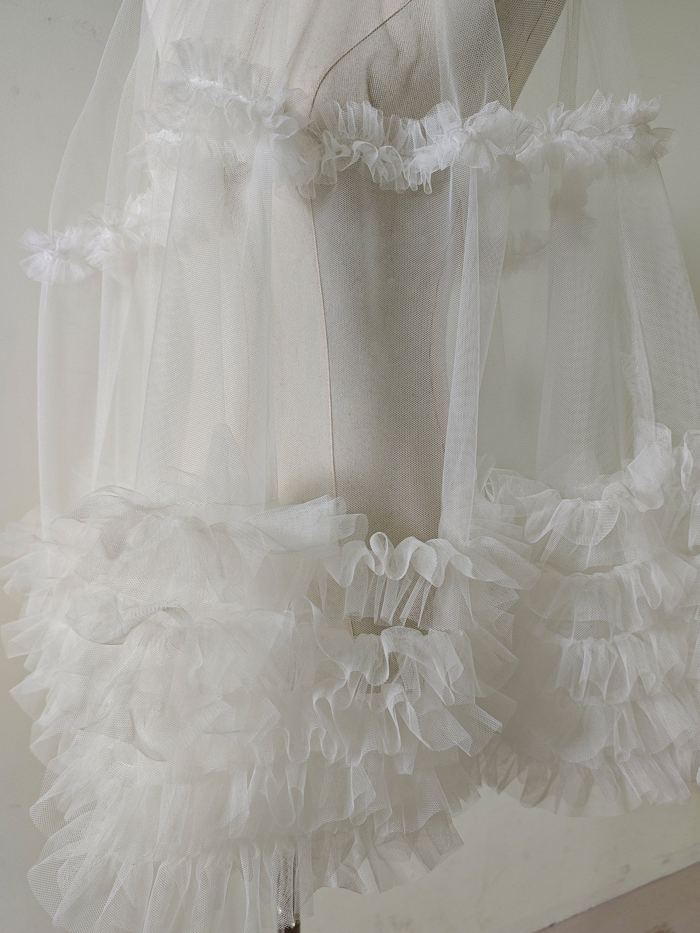 Romantic Ruffled Edge Bridal Veil - Heavy-Handcrafted Single Layer Pleated Tulle Wedding Veil with Voluminous Cascading Flounces  LUNA-X380