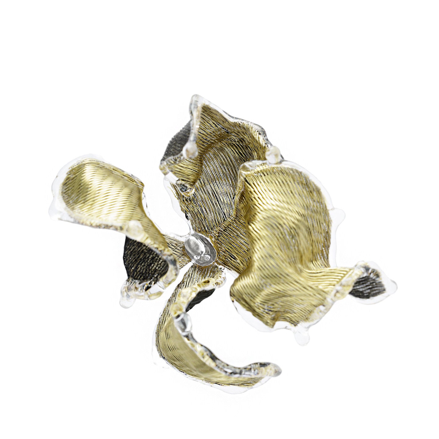 Avant-Garde Hand-Woven Metallic Mesh Flower Earrings - Deconstructed Liquid-Edge Floral Studs with Clear Melting Ice Accent  LUNA-X387