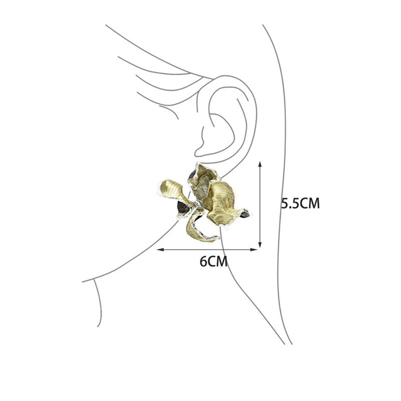 Avant-Garde Hand-Woven Metallic Mesh Flower Earrings - Deconstructed Liquid-Edge Floral Studs with Clear Melting Ice Accent  LUNA-X387