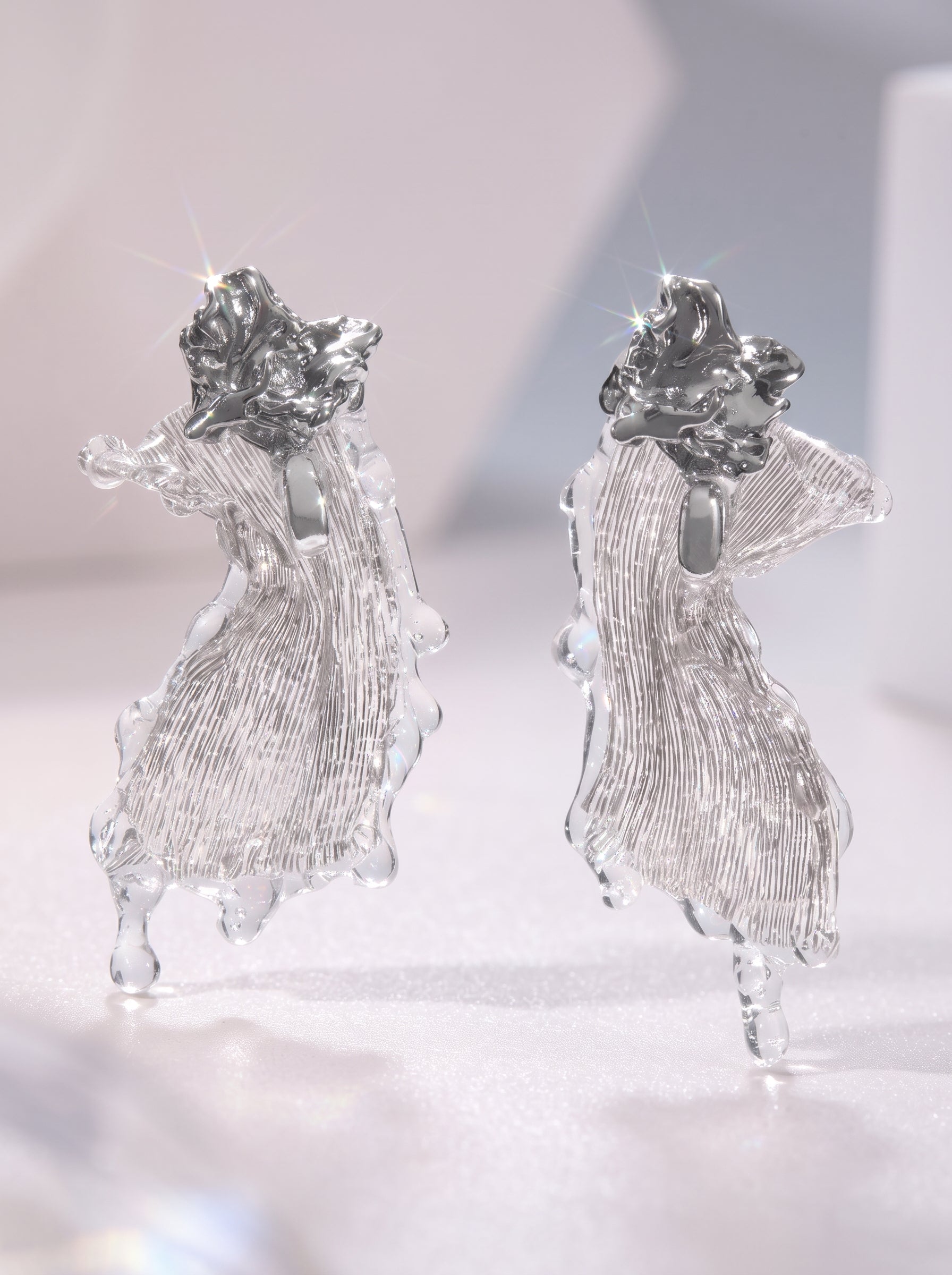Avant-Garde Hand-Woven Metallic Mesh Drop Earrings - Deconstructed Liquid-Edge Melting Ice Earrings with Molten Metal Studs LUNA-X388