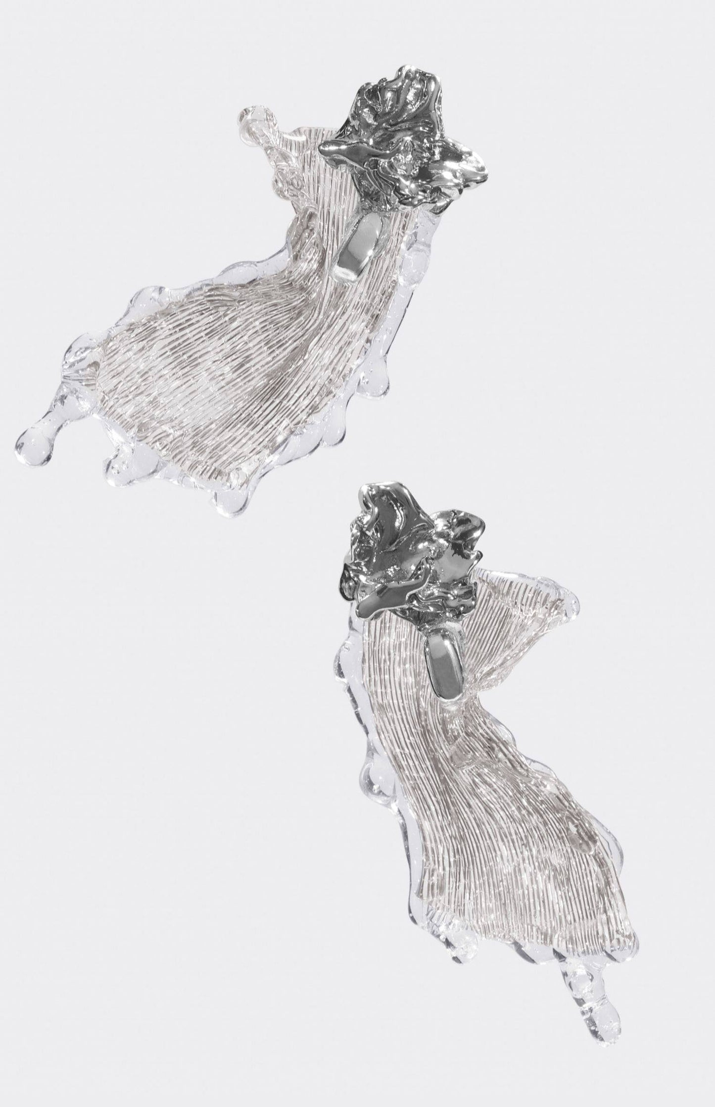 Avant-Garde Hand-Woven Metallic Mesh Drop Earrings - Deconstructed Liquid-Edge Melting Ice Earrings with Molten Metal Studs LUNA-X388