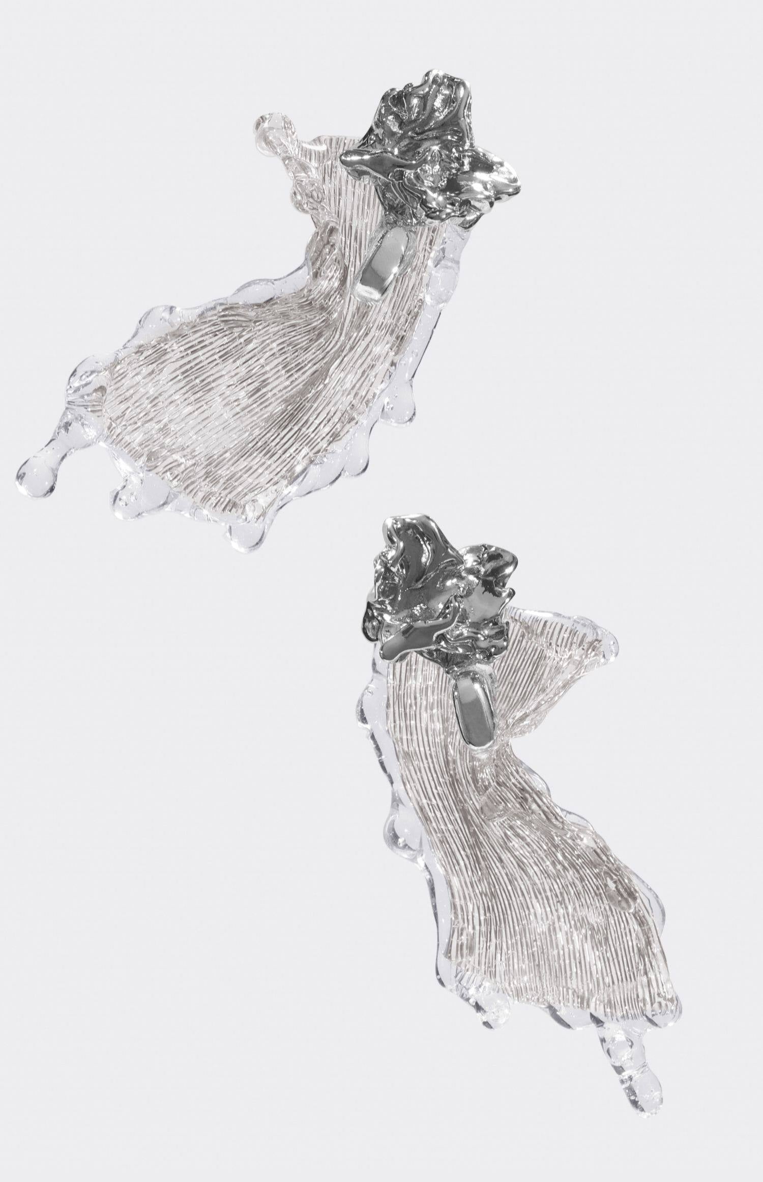 Avant-Garde Hand-Woven Metallic Mesh Drop Earrings - Deconstructed Liquid-Edge Melting Ice Earrings with Molten Metal Studs LUNA-X388