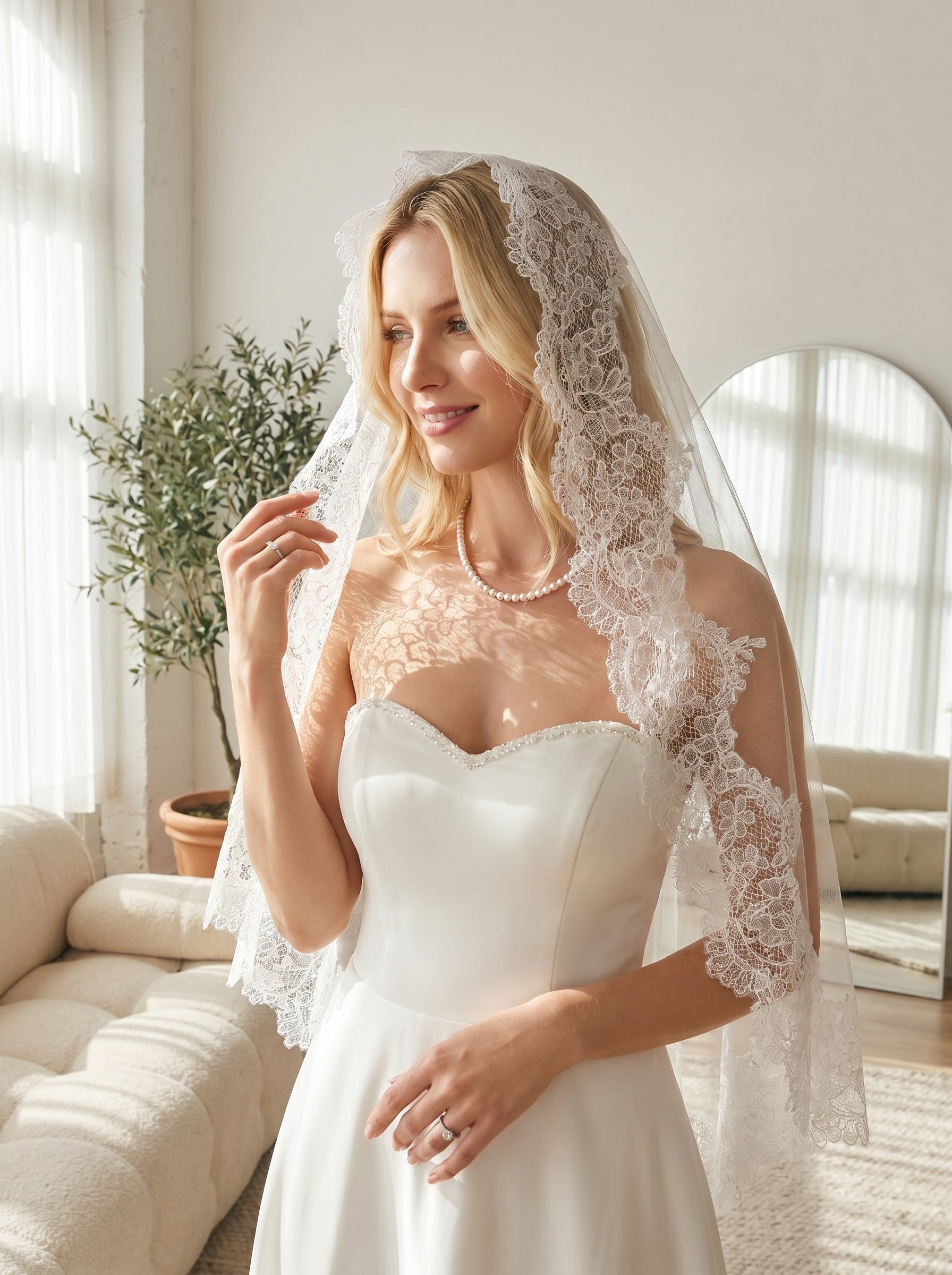 90s Vintage Aesthetic Fingertip Drop Veil - 1.m x 1.m Single Layer Soft Tulle Veil, Comb-Free Anti-Bride Short Wedding Veil  LUNA-X52