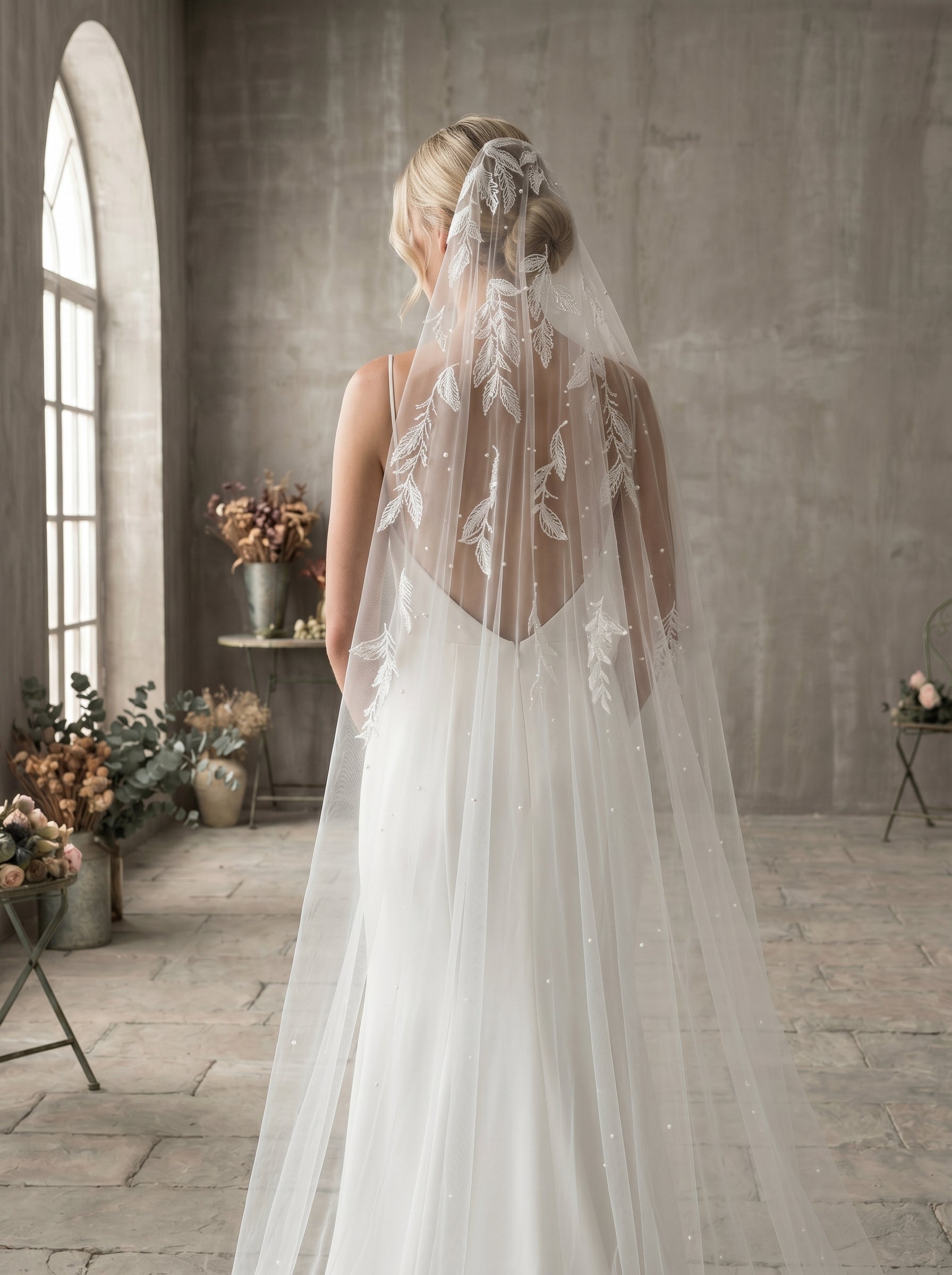Milk White Lace Juliet Cap Veil with Comb, Single Tier 98