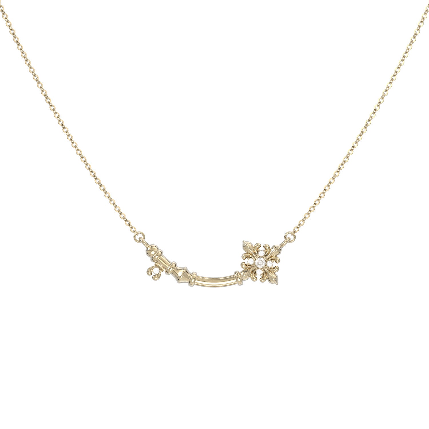 Women’s Minimalist Twisted Star & Curved Bar Cubic Zirconia Pendant Necklace, Pale Titanium Gold Adjustable Dainty Choker LUNA-X250