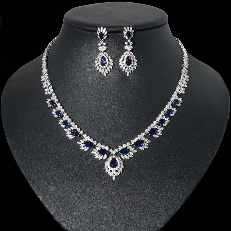 Luxury Cascading Floral Bridal Jewelry Set, Platinum Plated AAA Zircon Marquise Fringe Necklace & Dangle Earrings Set for Royal Wedding, Prom & Gala LUNA-X157