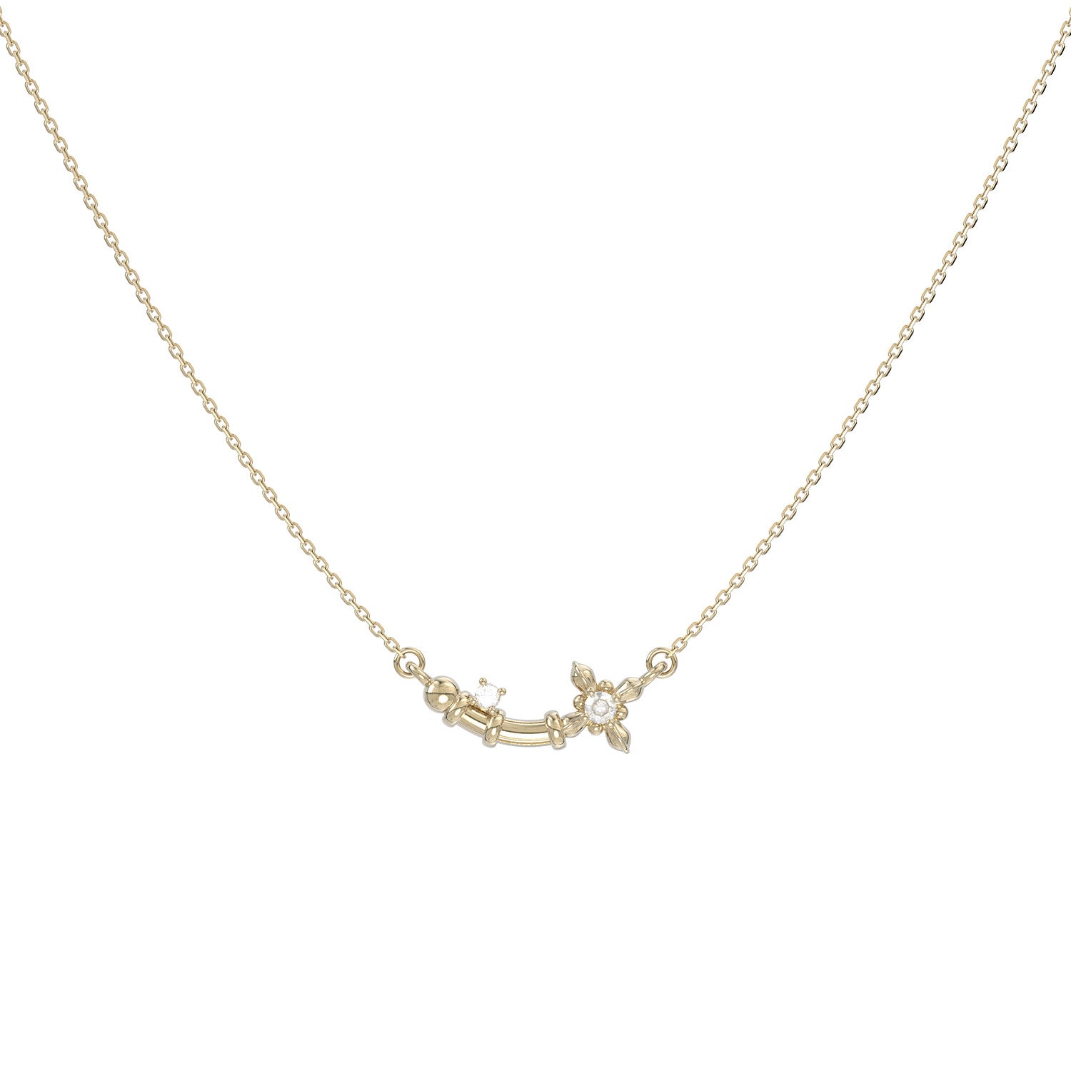 Women’s Minimalist Twisted Star & Curved Bar Cubic Zirconia Pendant Necklace, Pale Titanium Gold Adjustable Dainty Choker LUNA-X250