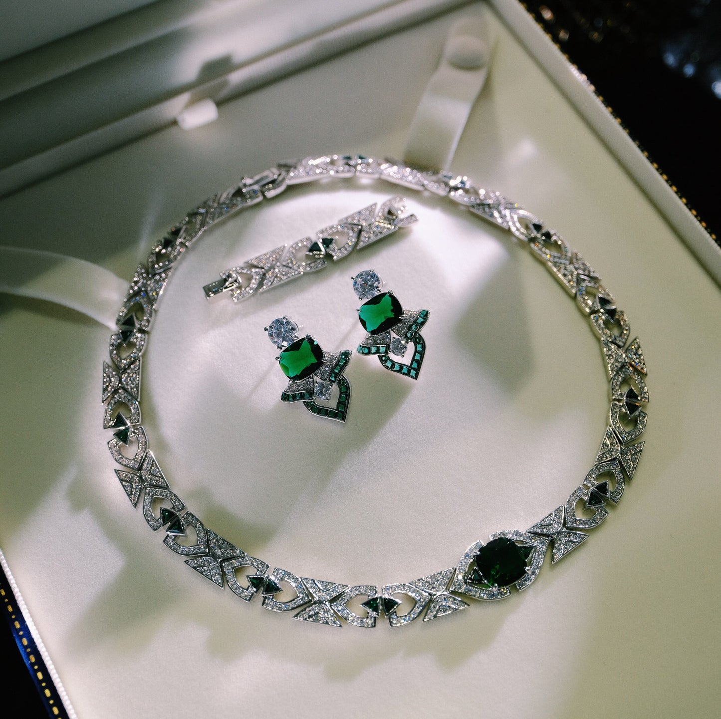 Luxury Emerald Choker Necklace & Earring Set - Gold-Plated Full Zircon Vintage Evening Jewelry LUNA-X149