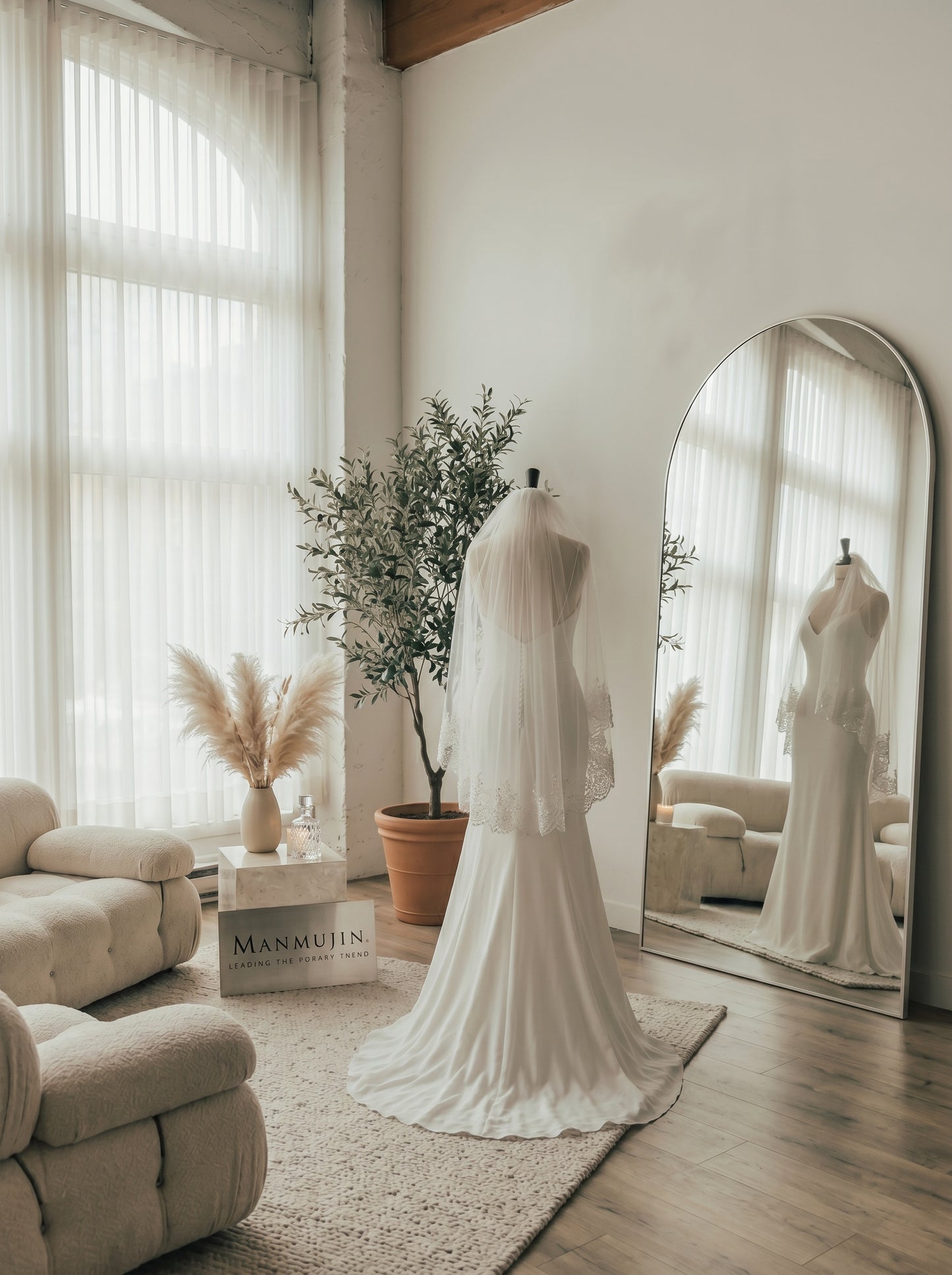 Luxury Voluminous Fingertip Wedding Veil - Multi-Layer Soft Tulle Bridal Veil with Premium Metal Comb, Romantic Blusher Veil  LUNA-X57