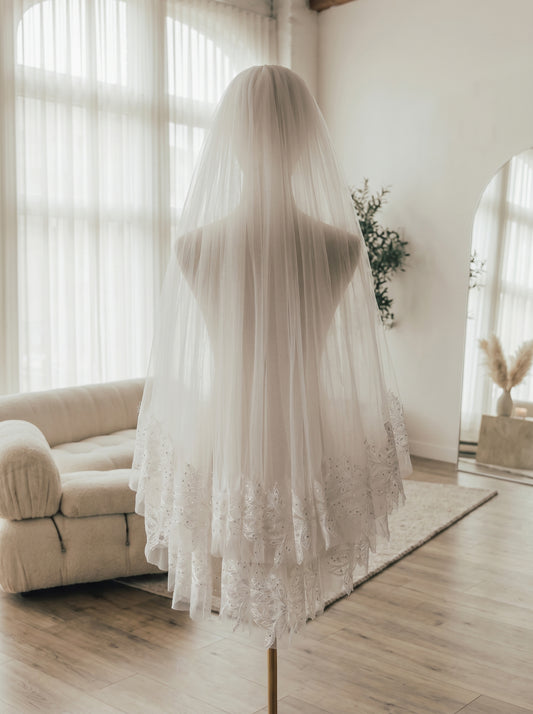 Luxury Voluminous Fingertip Wedding Veil - Multi-Layer Soft Tulle Bridal Veil with Premium Metal Comb, Romantic Blusher Veil  LUNA-X57