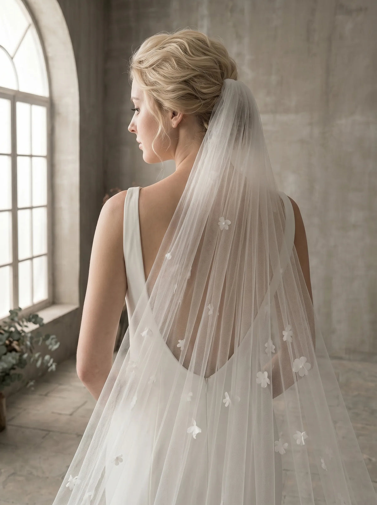 luxury botanical cathedral wedding veil with 3d floral petals