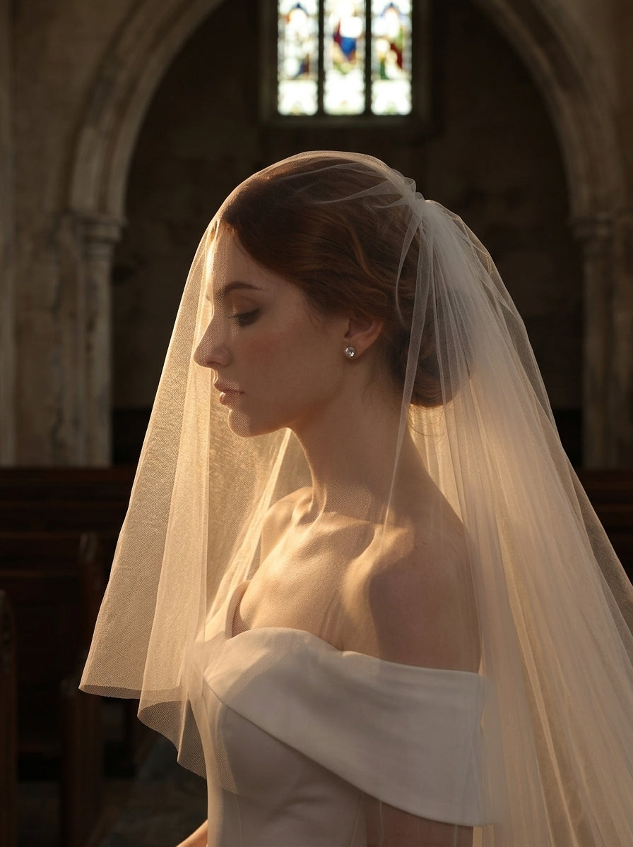 3.8m cathedral length two layer bridal veil with metal hair comb and lace trim