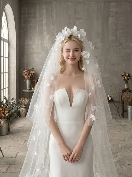 classic two tier chapel wedding veil with soft tulle blusher
