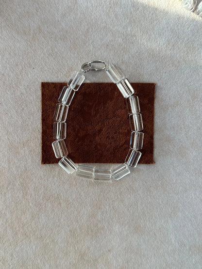 Detachable clear quartz crystal prism bracelet with S925 sterling silver spring closure.