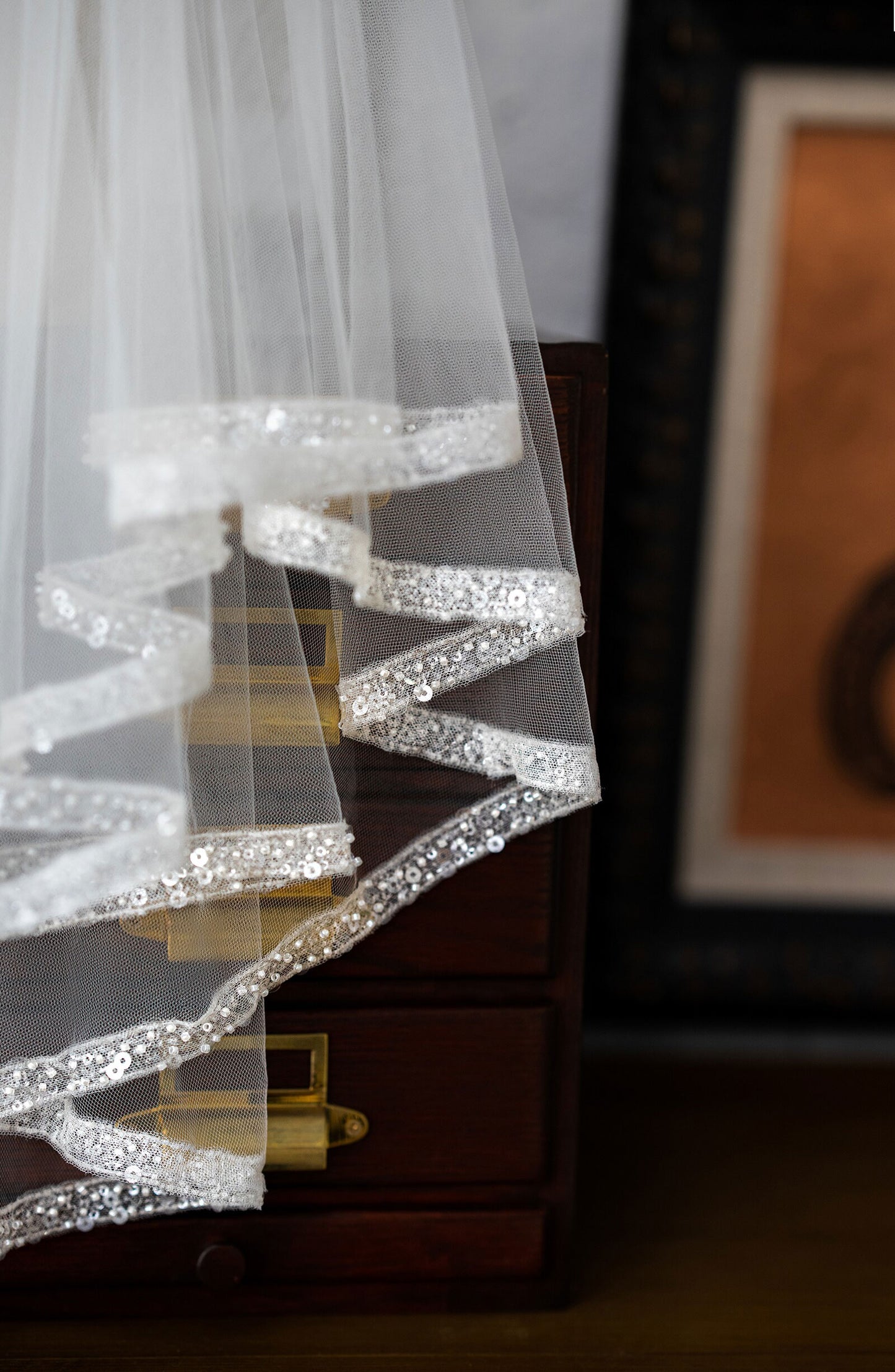 150cm two tier elbow length bridal veil with 70cm blusher and delicate beaded trimmed edge