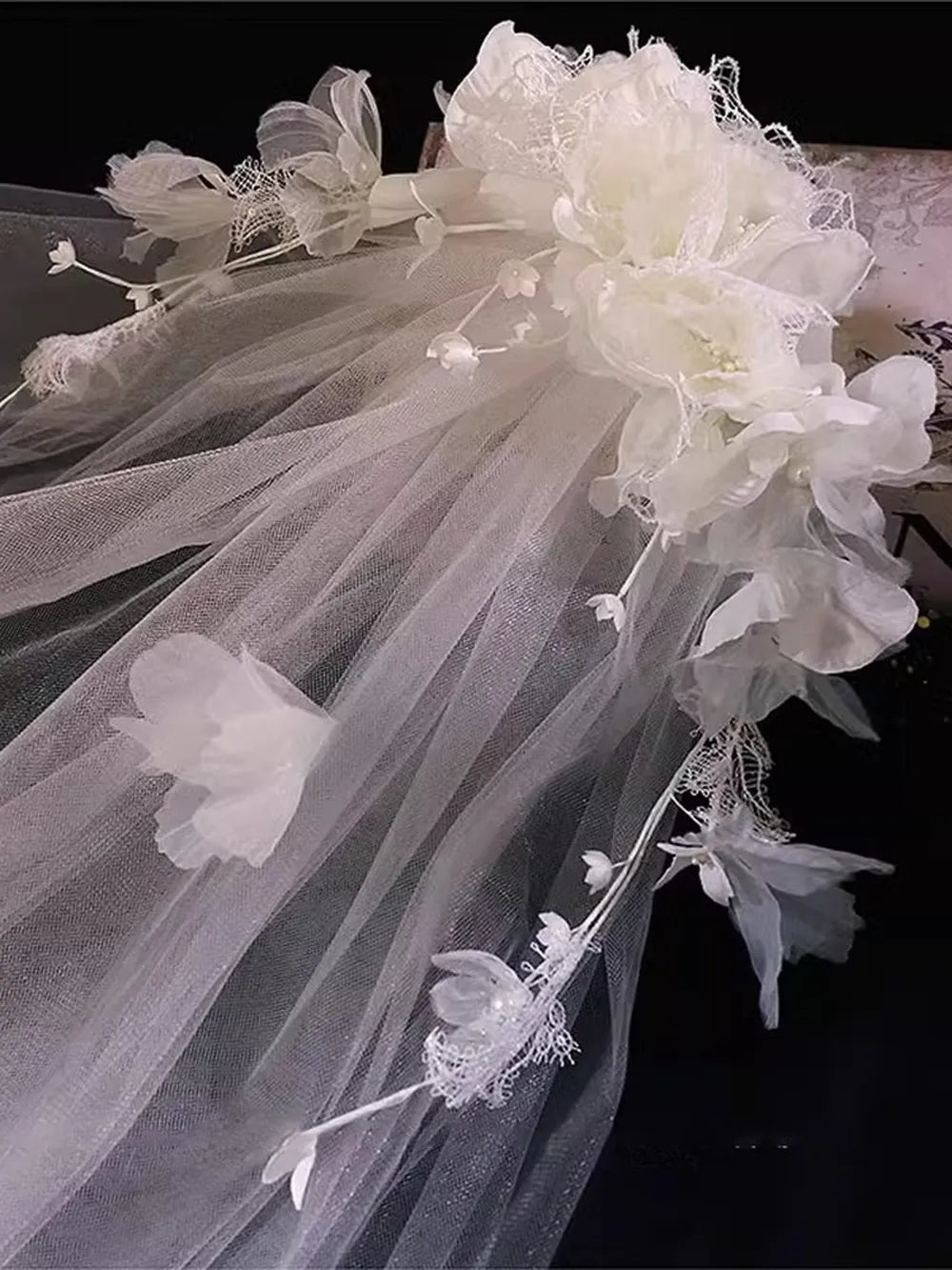 Ethereal bohemian flower crown veil styled for a romantic bridal look