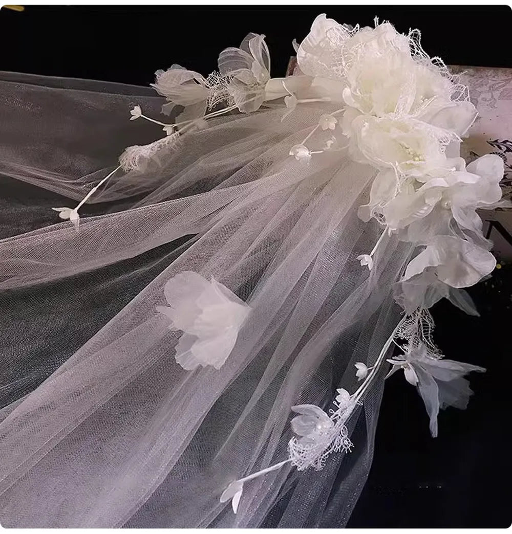 Ethereal bohemian flower crown veil styled for a romantic bridal look