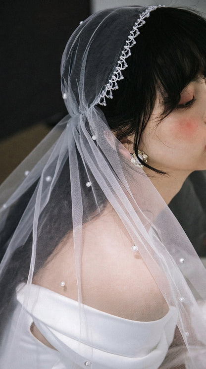 scattered details on ivory tulle wedding veil