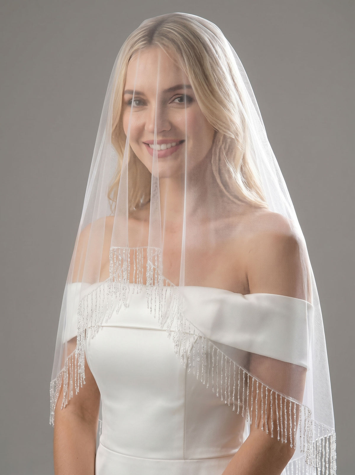 French vintage drop wedding veil with shoulder length blusher