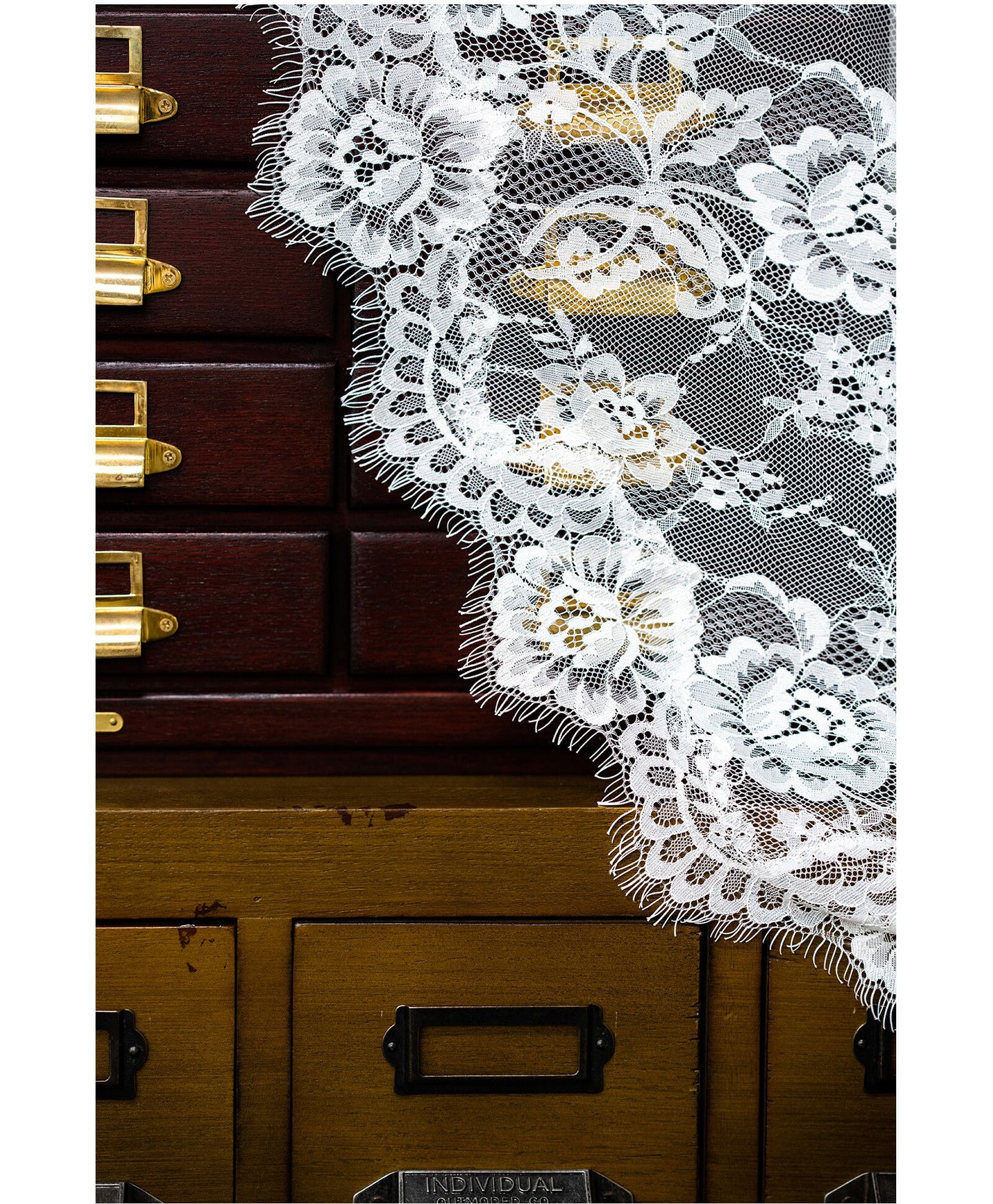 230cm French vintage full lace mantilla cathedral bridal veil with floral mesh pattern