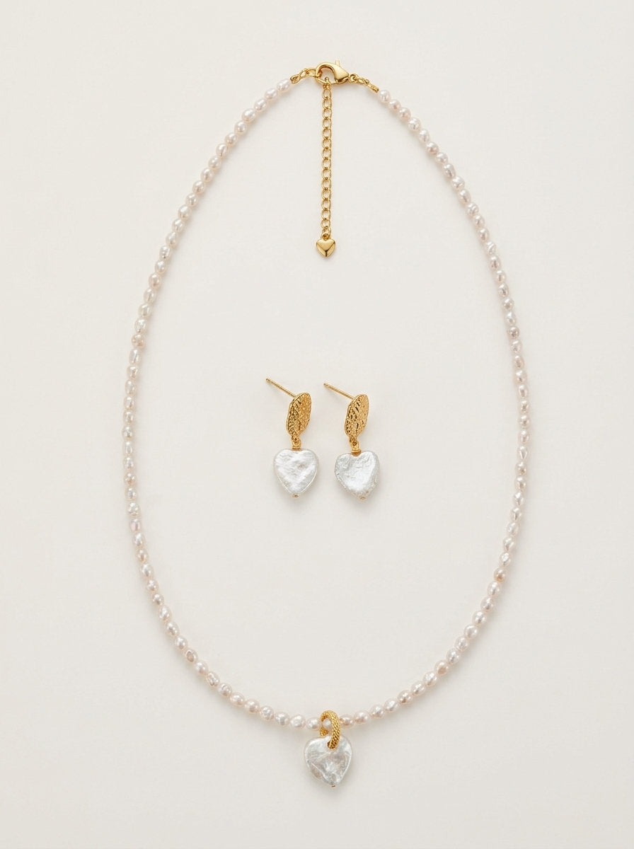 Heart baroque freshwater pearl necklace, pale pink seed pearl chain