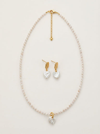 Heart baroque freshwater pearl necklace, pale pink seed pearl chain
